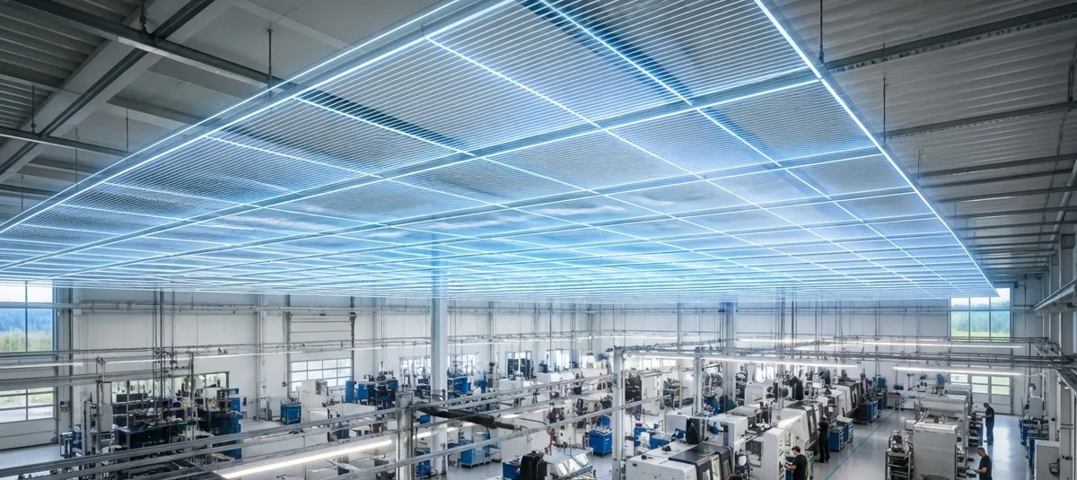 Engineered building services installation on an industrial facility ceiling